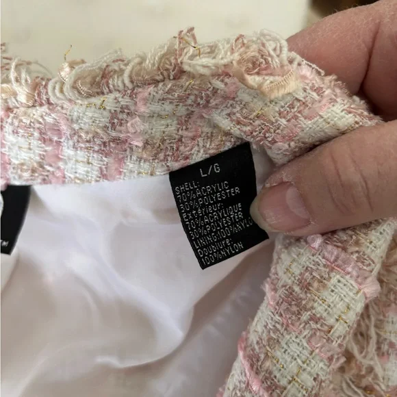 Pink & Cream Tweed Frayed-Trim Blazer Jacket - Picture 10 of 13